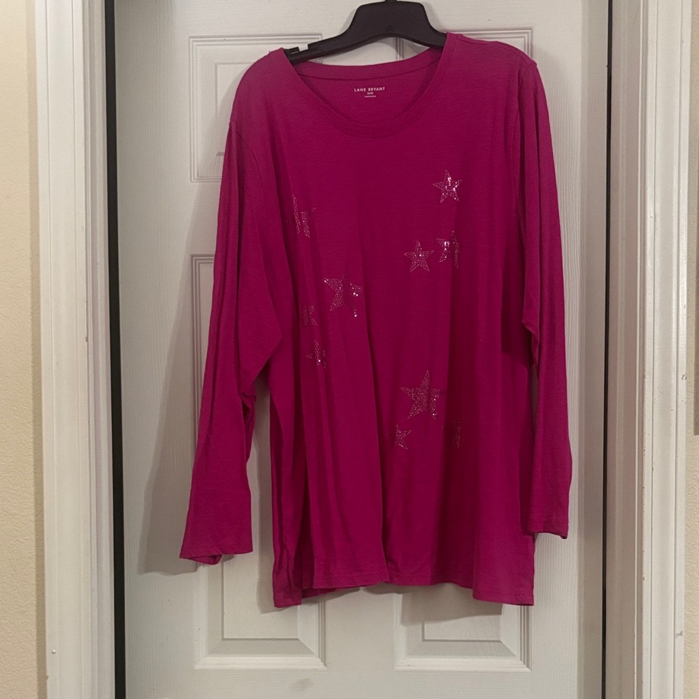 Lane Bryant Fuchsia Star Embellished Long Sleeve Top